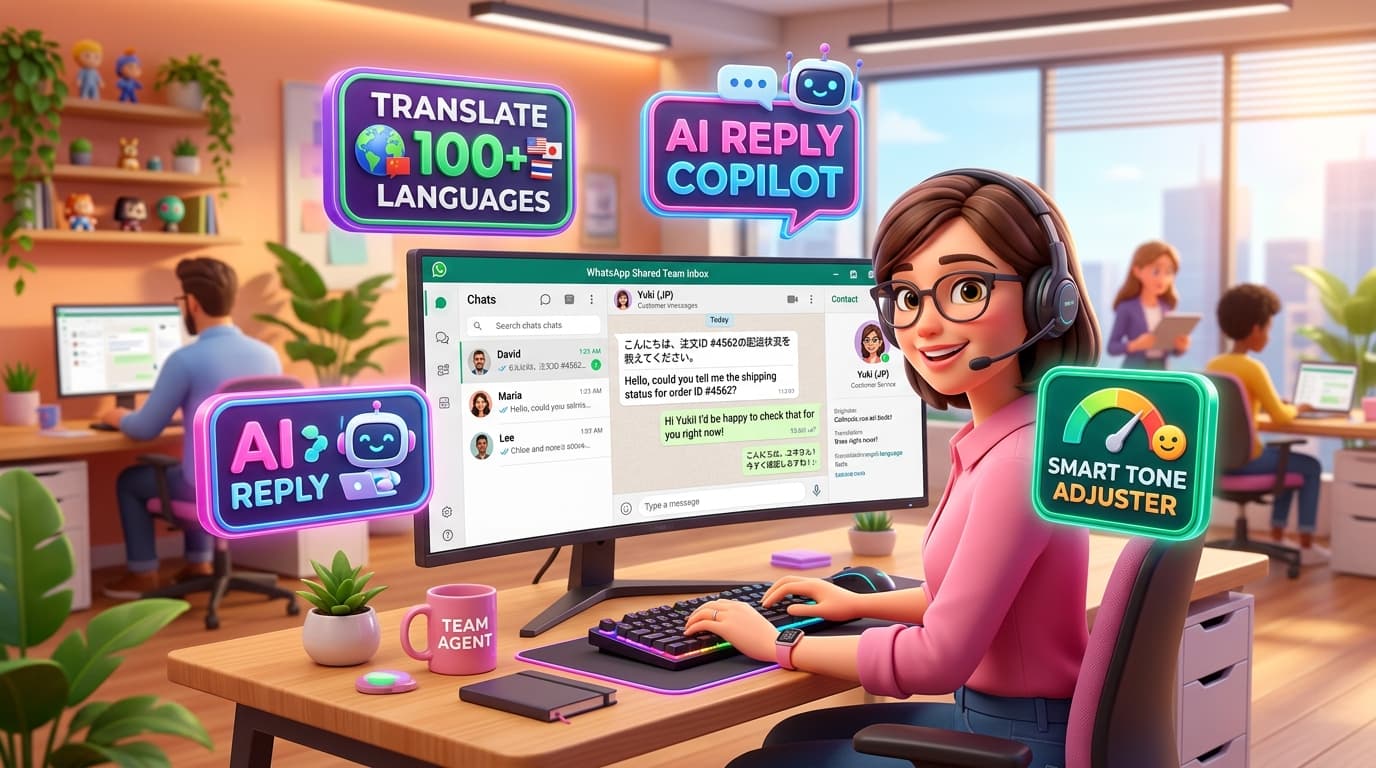 WhatsApp Shared Team Inbox with Real-Time 100+ Language Translation and AI Reply Copilot
