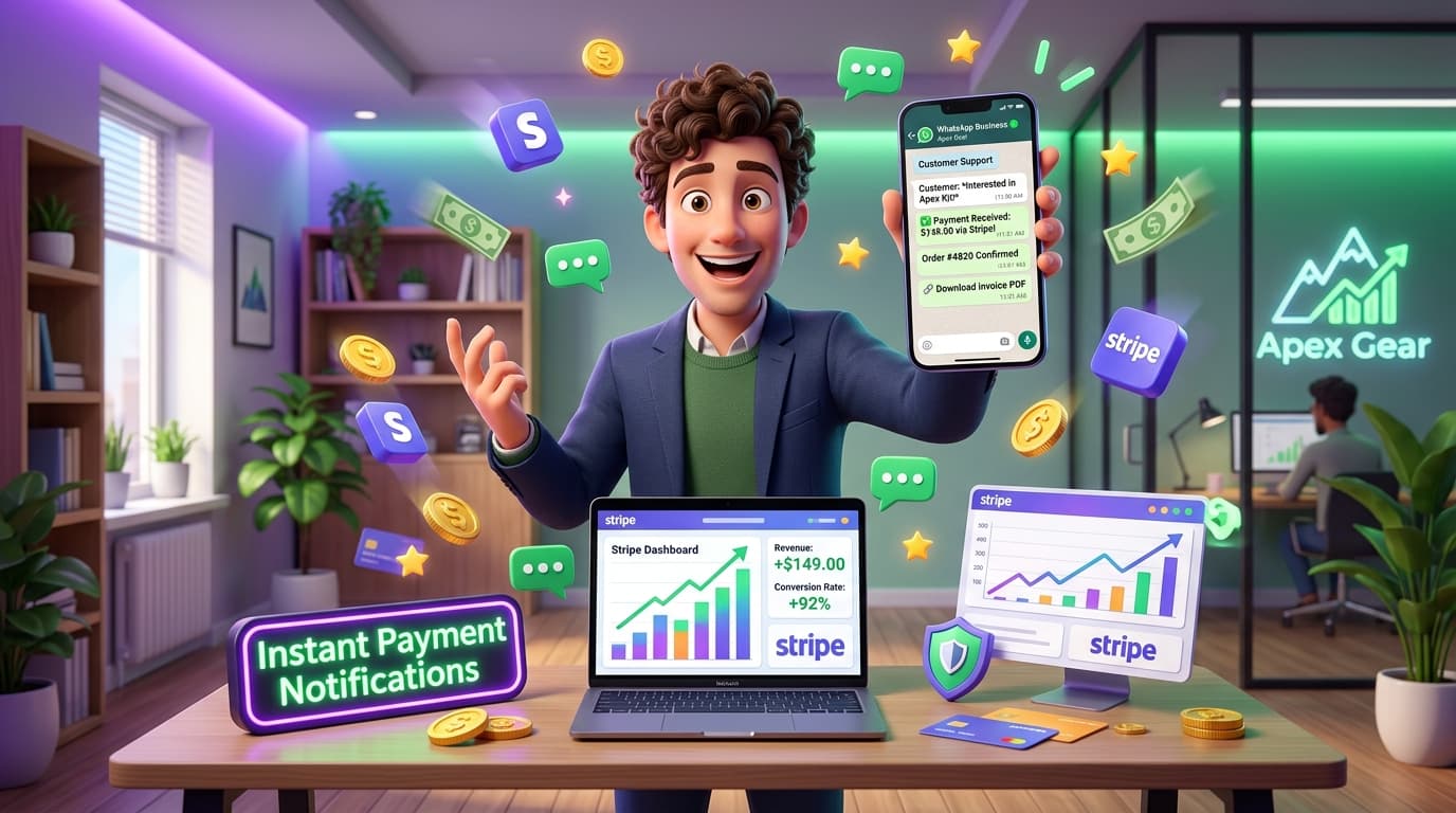 Stripe WhatsApp Payment Notification Dashboard with Instant Receipts, Payment Links, and Revenue Metrics
