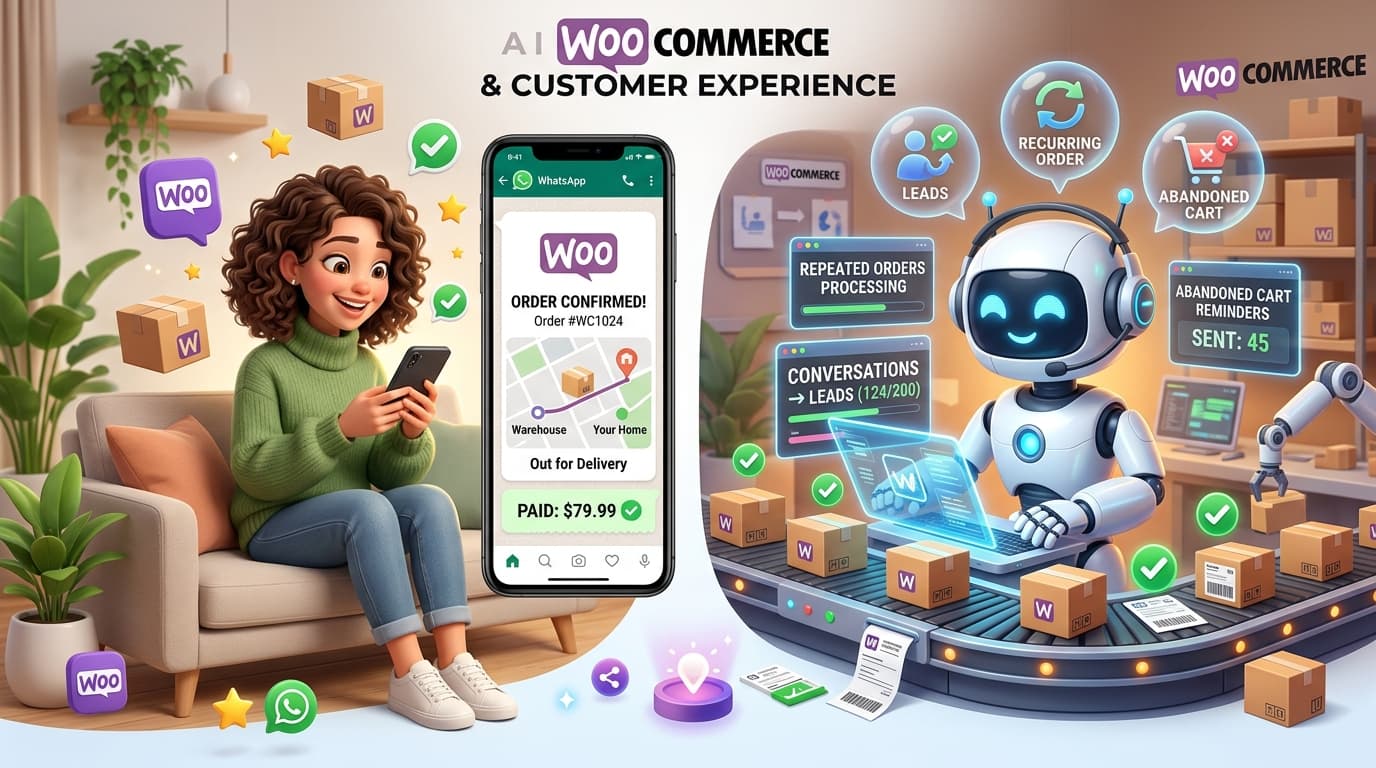 Automated WooCommerce Order Fulfillment, AI Support, Repeat Orders, and WhatsApp Payment Receipts